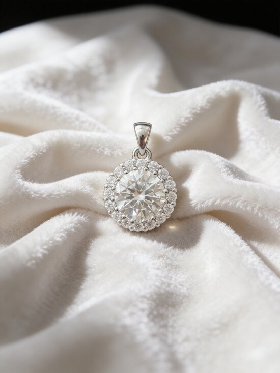 925 Sterling Silver Moissanite Pendant – 1.80 CTW Halo Design - Picture 2 of 4